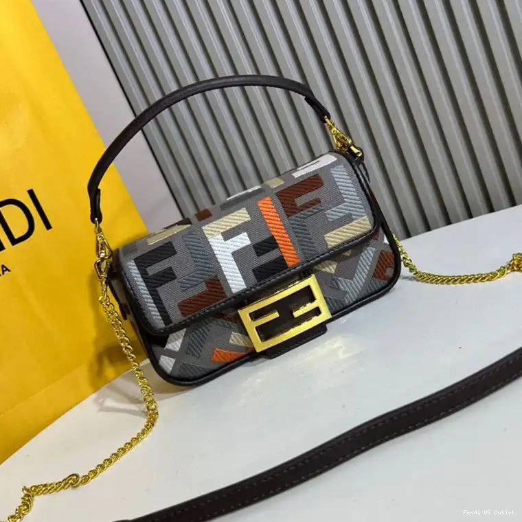 Affordable HOT Mini Fendi Grey In Bag Multi FF Motif Baguette Canvas 0516
